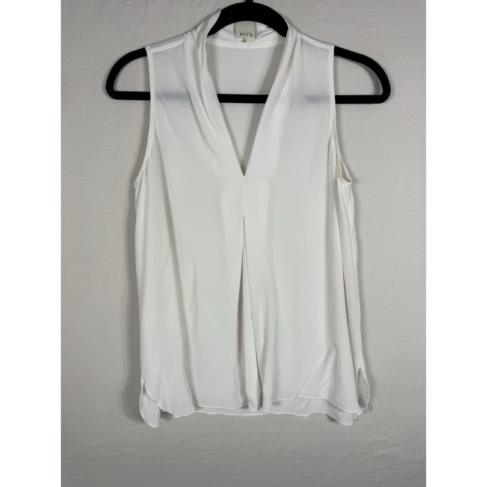 Ecru 100% Silk Shirt XS Ivory Sleeveless Blouse V-Neck Lightweight Minimalist